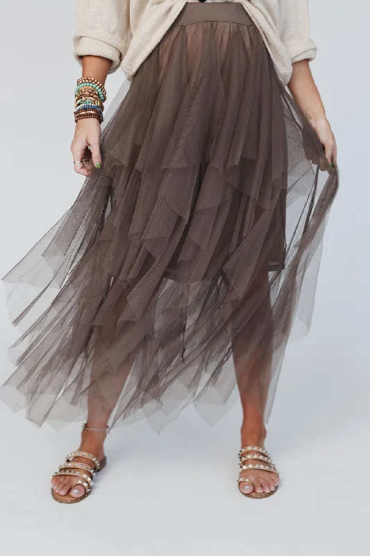 Boho Ballerina Skirt - Mocha silk skirt lustrous