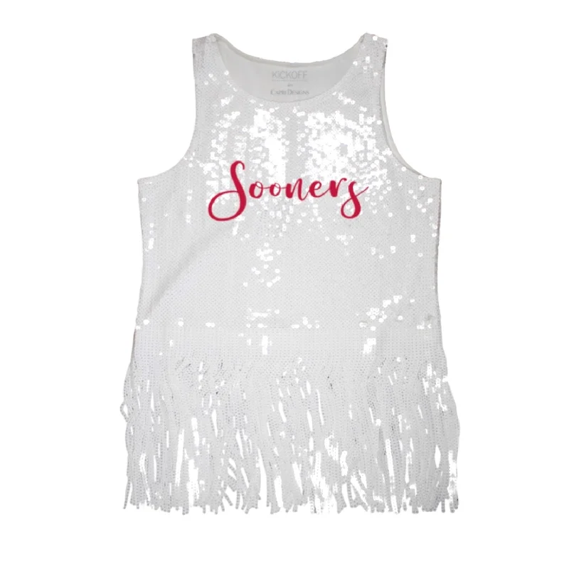 Sequin Tank with Fringe sage tank top