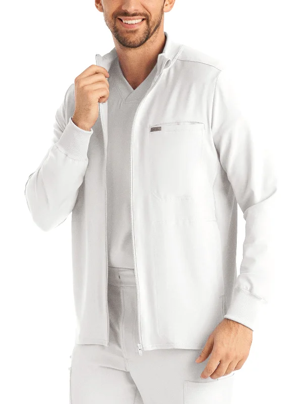 Men's 3-Pocket Mock-Neck Zip-Front Scrub Jacket Notch Collar Peter Pan Collar Cowl Neck Men's 3-Pocket Mock-Neck Zip-Front Scrub Jacket Notch Collar Peter Pan Collar Cowl Neck