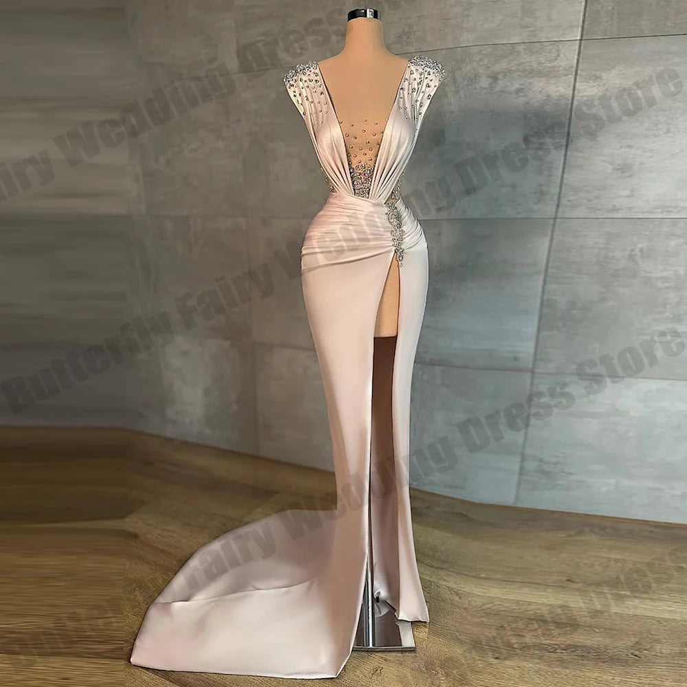 Wjczt Fascinating Luxury Crystal Evening Dresses 2024 Beautiful For Women Beaded Mermaid Prom Dress High Split Formal Gown Custom Made Tunics Custom made Wjczt Fascinating Luxury Crystal Evening Dresses 2024 Beautiful For Women Beaded Mermaid Prom Dress High Split Formal Gown Custom Made Tunics Custom made