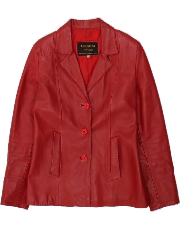 ALTA MODA FIRENZE Womens 3 Button Blazer Jacket IT 42 Medium Red Leather Tiered Jacket Buttoned Jacket Zippered Jacket ALTA MODA FIRENZE Womens 3 Button Blazer Jacket IT 42 Medium Red Leather Tiered Jacket Buttoned Jacket Zippered Jacket