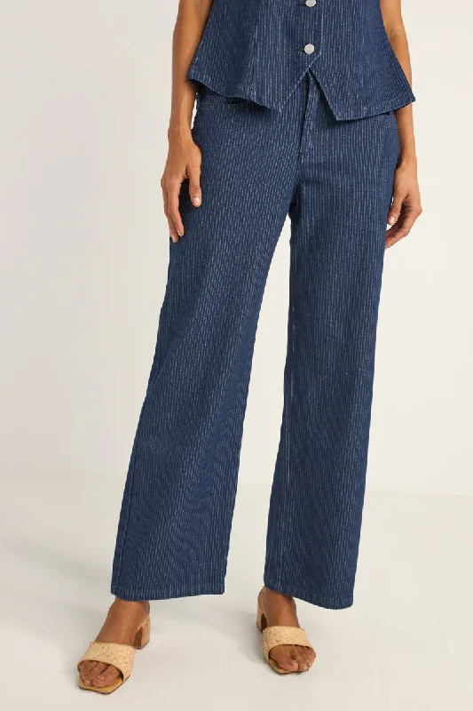 Pinstripe Mid-Rise Pant Indigo Comfortable Denim Leggings