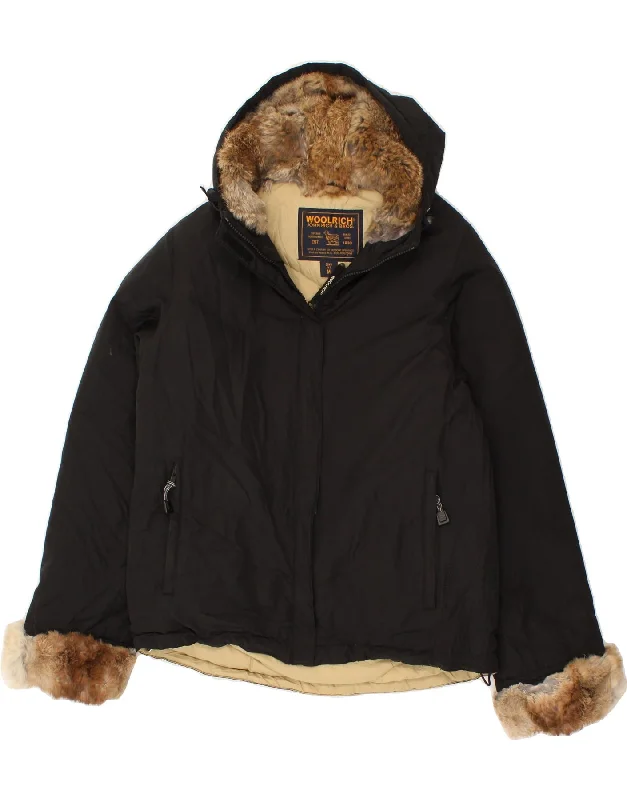 WOOLRICH Womens Hooded Padded Jacket UK 14 Medium Black Nylon Rayon Jacket Velvet Jacket Corduroy Jacket WOOLRICH Womens Hooded Padded Jacket UK 14 Medium Black Nylon Rayon Jacket Velvet Jacket Corduroy Jacket
