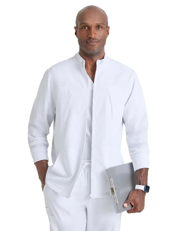 Men's Rib Trimmed Mock Neck Scrub Jacket Tiered Jacket Buttoned Jacket Zippered Jacket Men's Rib Trimmed Mock Neck Scrub Jacket Tiered Jacket Buttoned Jacket Zippered Jacket