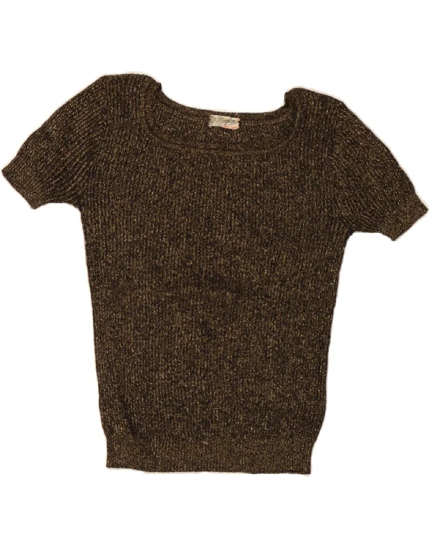 VINTAGE Womens Crop Short Sleeve Boat Neck Jumper Sweater UK 8 Small Khaki Boxy Sweater Fitted Sweater A-Line VINTAGE Womens Crop Short Sleeve Boat Neck Jumper Sweater UK 8 Small Khaki Boxy Sweater Fitted Sweater A-Line