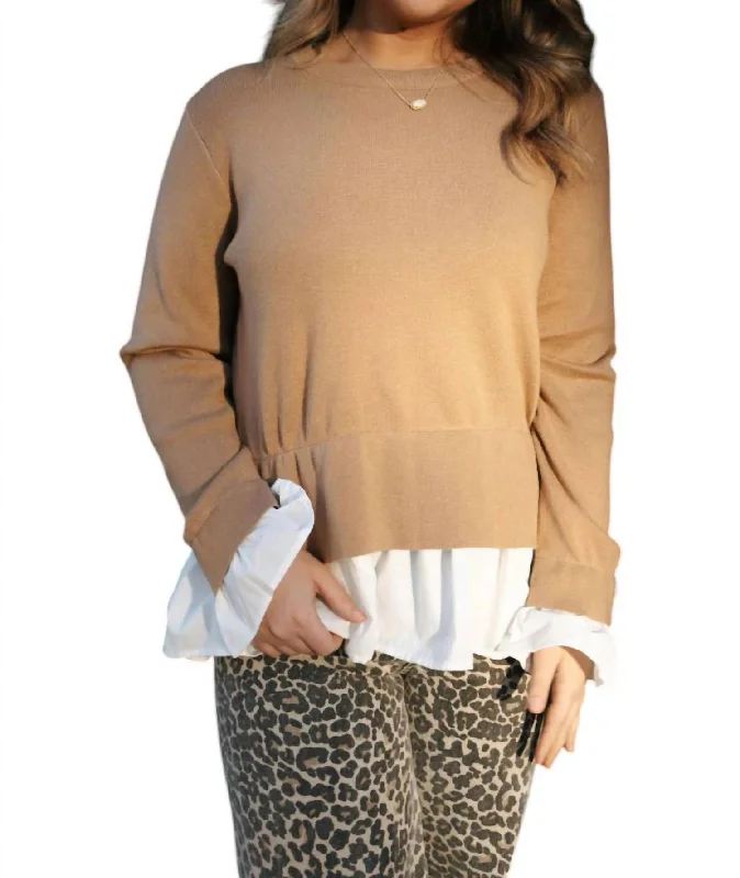 Combo Sweater In Camel Sequined Glittery Shiny