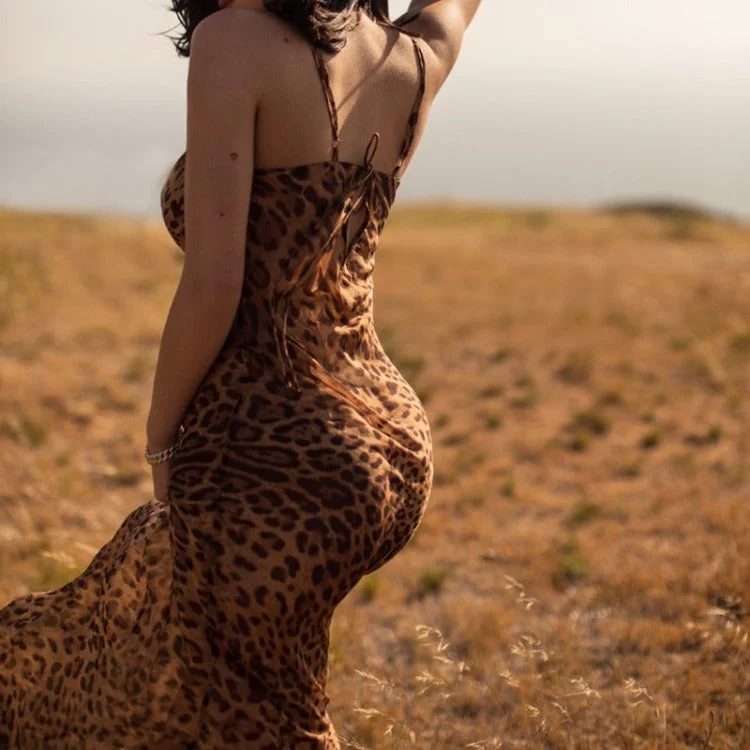 Wjczt birthday outfit Summer New Sexy Sling Backless Low Collar Dress Leopard Print Sleeveless Mop Dress Tunics Fleece cozy Wjczt birthday outfit Summer New Sexy Sling Backless Low Collar Dress Leopard Print Sleeveless Mop Dress Tunics Fleece cozy