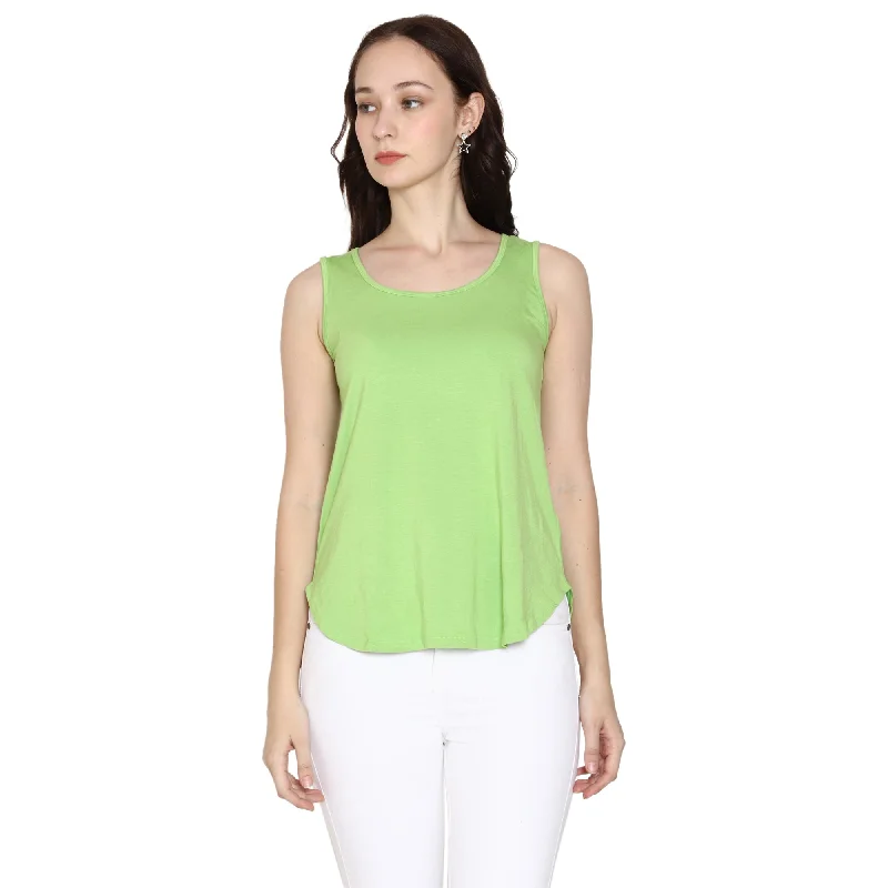 Woodwose Organic Clothing Women's Lime Green Bamboo Relaxed Fit Tank Top high neck tank