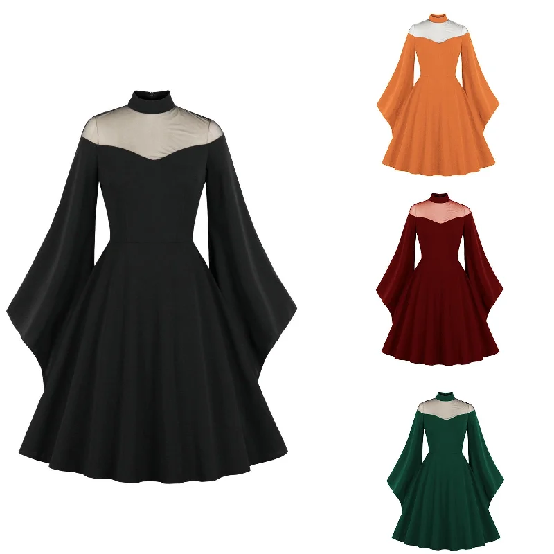 Wjczt dress to impress retro glamour E-Commerce New Halloween Black Queen Mesh Bell Sleeve Stitching Retro Dress 3067 Tunics Canvas sturdy Wjczt dress to impress retro glamour E-Commerce New Halloween Black Queen Mesh Bell Sleeve Stitching Retro Dress 3067 Tunics Canvas sturdy