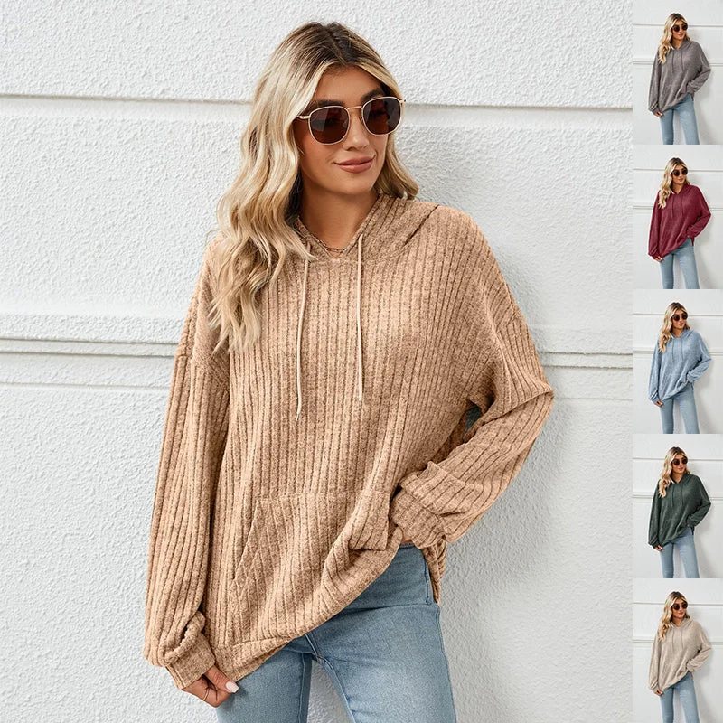 Knitted Sweater With Hooded Pit Stripe Kangaroo Pocket Sweater Elegant Classic Vintage Knitted Sweater With Hooded Pit Stripe Kangaroo Pocket Sweater Elegant Classic Vintage