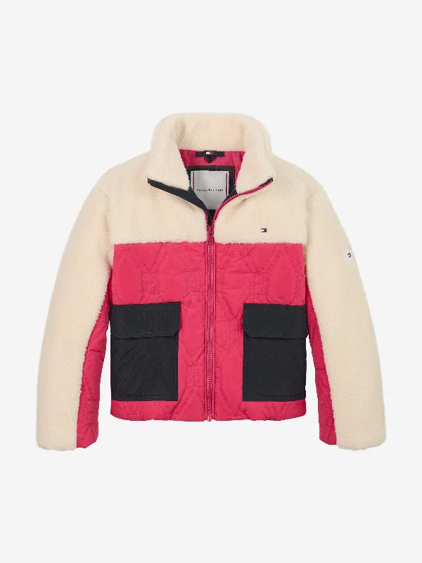 Tommy Hilfiger Girls Flag Quilted Teddy Jacket in Multicolour Denim Fabric Leather Fabric Suede Fabric Tommy Hilfiger Girls Flag Quilted Teddy Jacket in Multicolour Denim Fabric Leather Fabric Suede Fabric