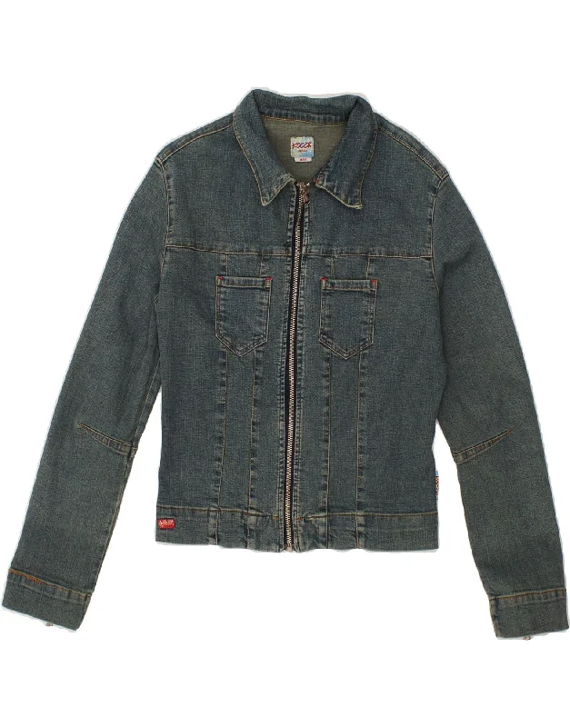 KOCCA Womens Crop Denim Jacket UK 14 Large Blue Cotton Herringbone Jacket Houndstooth Jacket Plaid Jacket KOCCA Womens Crop Denim Jacket UK 14 Large Blue Cotton Herringbone Jacket Houndstooth Jacket Plaid Jacket