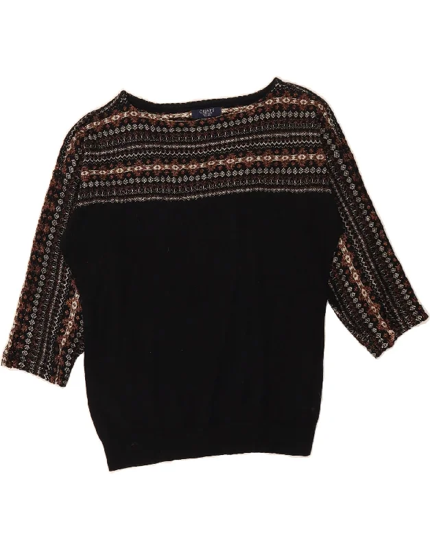 CHAPS Womens Petite Boat Neck Jumper Sweater UK 14 Medium Black Fair Isle Beaded Sweater Sequined Faux Fur CHAPS Womens Petite Boat Neck Jumper Sweater UK 14 Medium Black Fair Isle Beaded Sweater Sequined Faux Fur