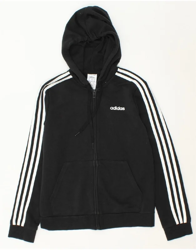ADIDAS Womens Zip Hoodie Sweater UK 12/14 Medium Black Cotton Welt Pockets Slit Pockets Flap Pockets ADIDAS Womens Zip Hoodie Sweater UK 12/14 Medium Black Cotton Welt Pockets Slit Pockets Flap Pockets