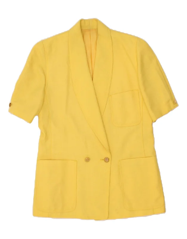 LORETTA BLOOM Womens Short Sleeve Blazer Jacket US 8 Medium Yellow Chenille Fabric Brocade Fabric Lace Fabric LORETTA BLOOM Womens Short Sleeve Blazer Jacket US 8 Medium Yellow Chenille Fabric Brocade Fabric Lace Fabric
