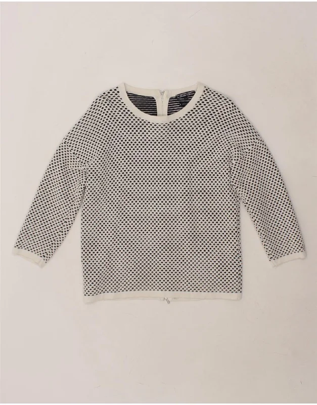 TOMMY HILFIGER Womens Boat Neck Jumper Sweater UK 10 Small White Spotted Solid Print Embellished TOMMY HILFIGER Womens Boat Neck Jumper Sweater UK 10 Small White Spotted Solid Print Embellished