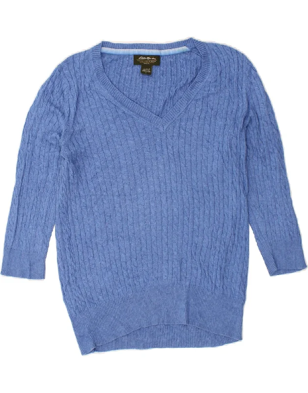EDDIE BAUER Womens 3/4 Sleeve V-Neck Jumper Sweater UK 16 Large Blue Elasticated Padded Insulated EDDIE BAUER Womens 3/4 Sleeve V-Neck Jumper Sweater UK 16 Large Blue Elasticated Padded Insulated