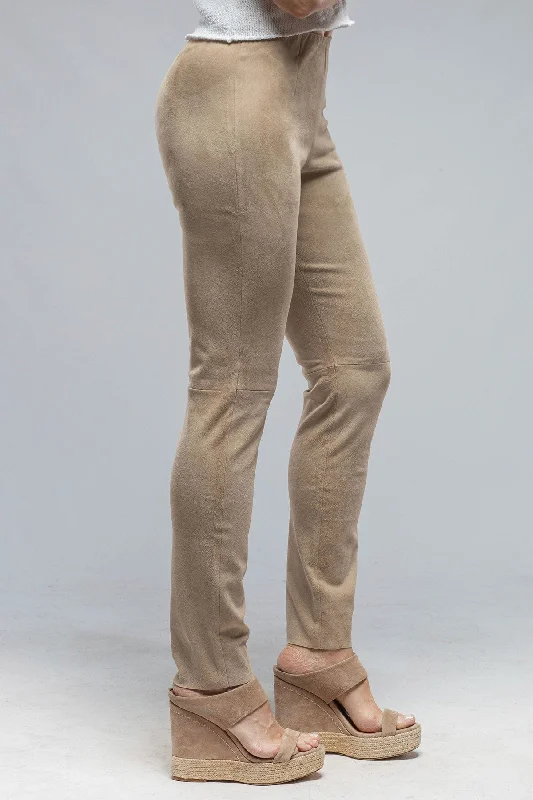 Tania Stretch Suede Pant in Beige Fashionable Tapered Leg Pants