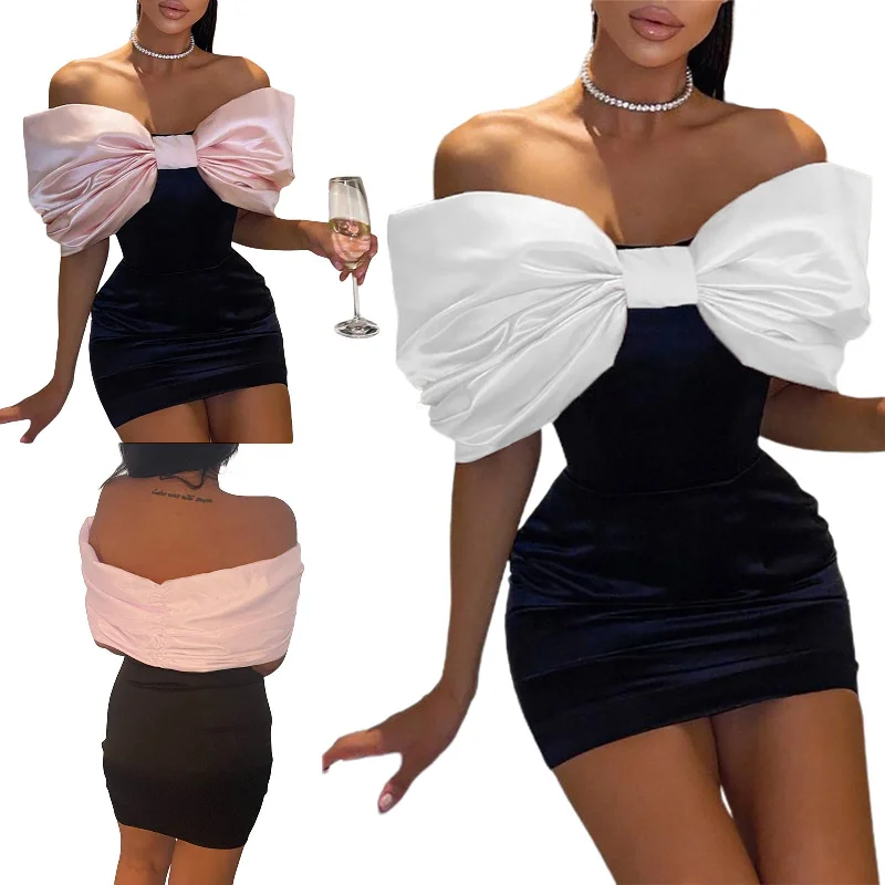 Wjczt dress with bow New Nightclub Dress Big Bow Tight Dress Sexy Backless Women's Two-Piece Suit Pencil Office Professional Wjczt dress with bow New Nightclub Dress Big Bow Tight Dress Sexy Backless Women's Two-Piece Suit Pencil Office Professional