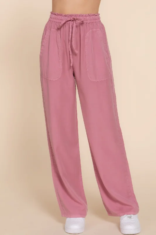 Elastic Waist Long Pants Elegant High-Waist Pants