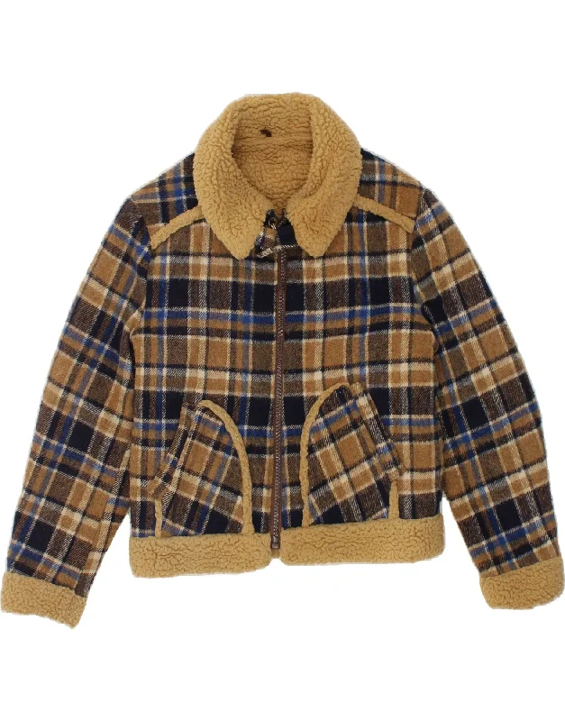 VINTAGE Womens Sherpa Jacket UK 14 Medium Brown Check Tailored Jacket Straight Jacket A-Line Jacket VINTAGE Womens Sherpa Jacket UK 14 Medium Brown Check Tailored Jacket Straight Jacket A-Line Jacket