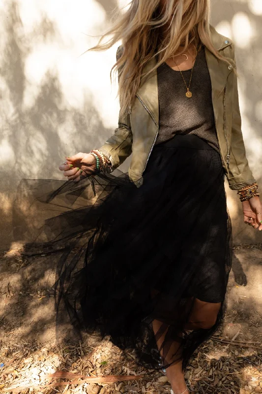 Boho Ballerina Skirt - Black satin skirt smooth