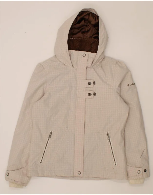 COLUMBIA Womens Hooded Rain Jacket UK 14 Medium Off White Houndstooth Collared Jacket Crew Neck Jacket Turtle Neck Jacket COLUMBIA Womens Hooded Rain Jacket UK 14 Medium Off White Houndstooth Collared Jacket Crew Neck Jacket Turtle Neck Jacket