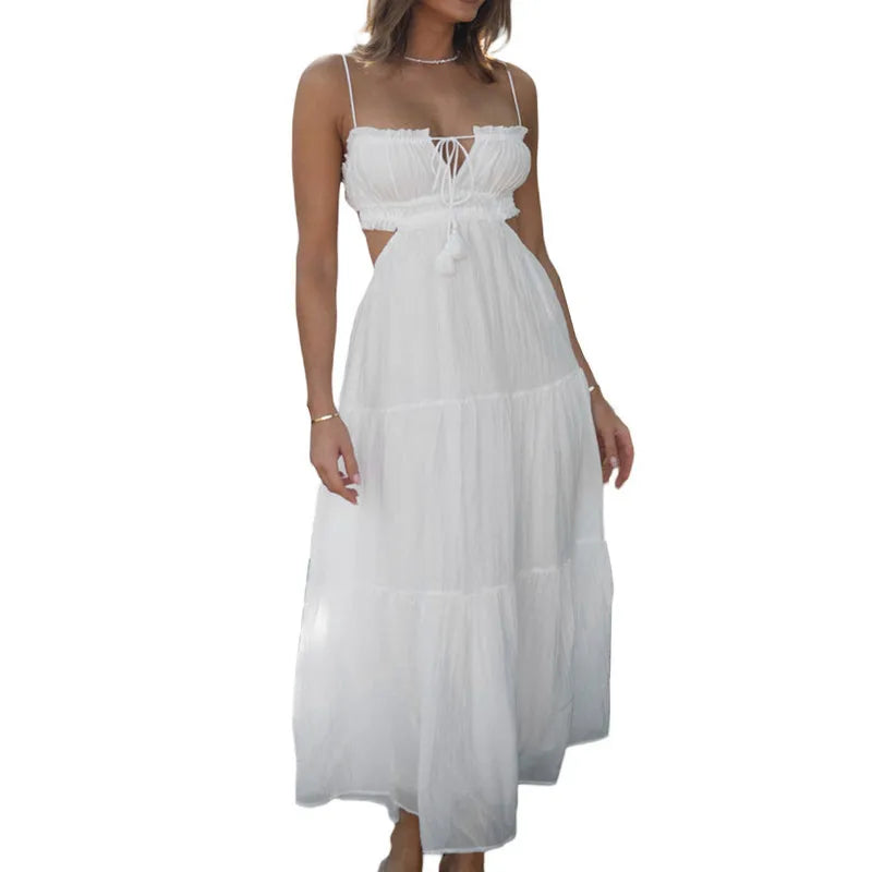 Wjczt Women Long Dress Evening Party Summer Clothes 2023 Solid Color Tie-Up Sleeveless Backless Fashion Sling Dress Sexy Club Tunics Versatile stylish Wjczt Women Long Dress Evening Party Summer Clothes 2023 Solid Color Tie-Up Sleeveless Backless Fashion Sling Dress Sexy Club Tunics Versatile stylish