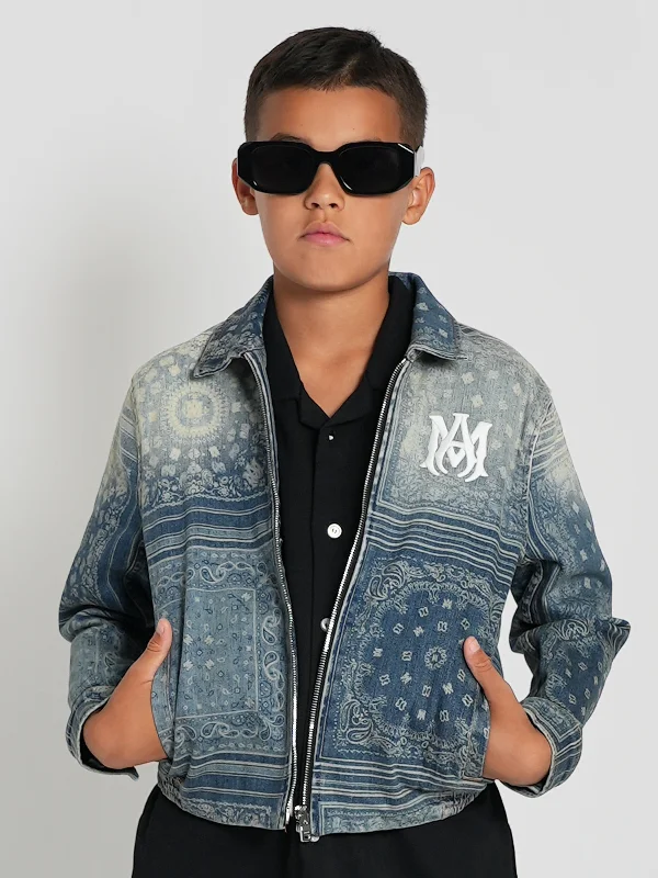 Amiri Kids MA Bandana Zip Jacket in Blue Knit Jacket Woven Jacket Fleece Jacket