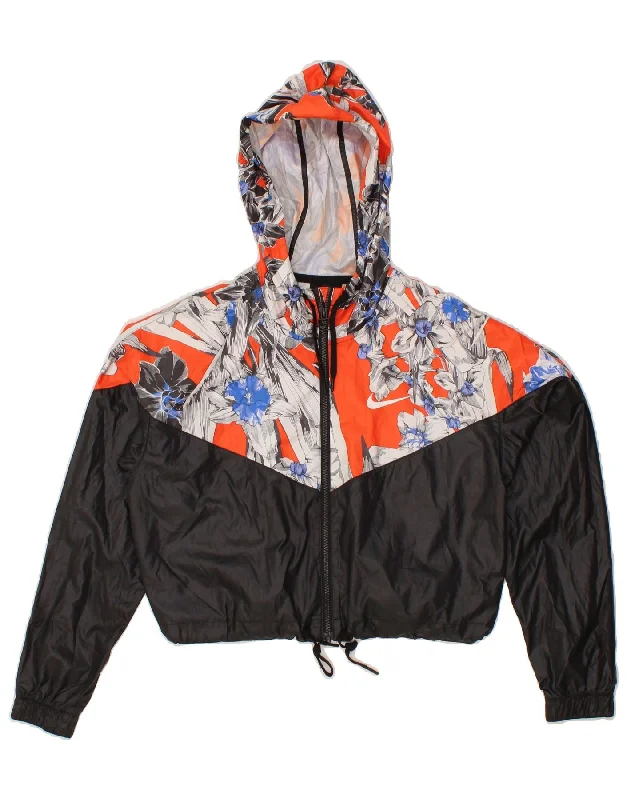 NIKE Womens Oversized Crop Hooded Rain Jacket UK 10 Small Black Floral Print Jacket Jacquard Jacket Embroidered Jacket NIKE Womens Oversized Crop Hooded Rain Jacket UK 10 Small Black Floral Print Jacket Jacquard Jacket Embroidered Jacket