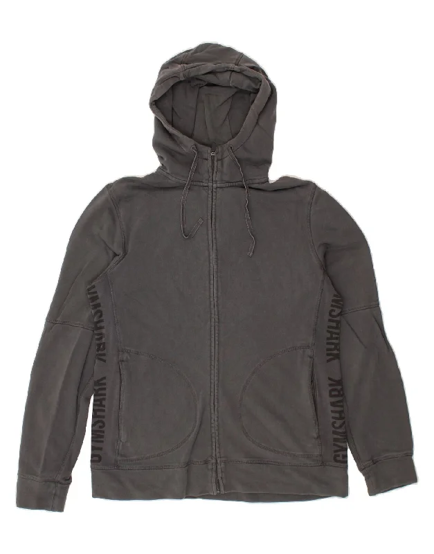 GYMSHARK Womens Graphic Zip Hoodie Sweater UK 14 Medium Grey Cotton Glossy Satin Silk GYMSHARK Womens Graphic Zip Hoodie Sweater UK 14 Medium Grey Cotton Glossy Satin Silk