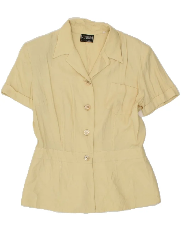 TRUSSARDI Womens Short Sleeve 4 Button Blazer Jacket IT 44 Medium Beige Belted Jacket Elasticated Jacket Padded Jacket TRUSSARDI Womens Short Sleeve 4 Button Blazer Jacket IT 44 Medium Beige Belted Jacket Elasticated Jacket Padded Jacket