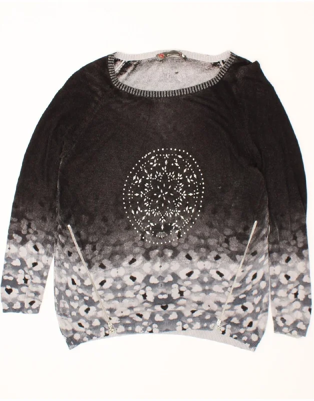 DESIGUAL Womens Boat Neck Jumper Sweater UK 18 XL Black Camouflage Sweater Knitwear Pullover DESIGUAL Womens Boat Neck Jumper Sweater UK 18 XL Black Camouflage Sweater Knitwear Pullover