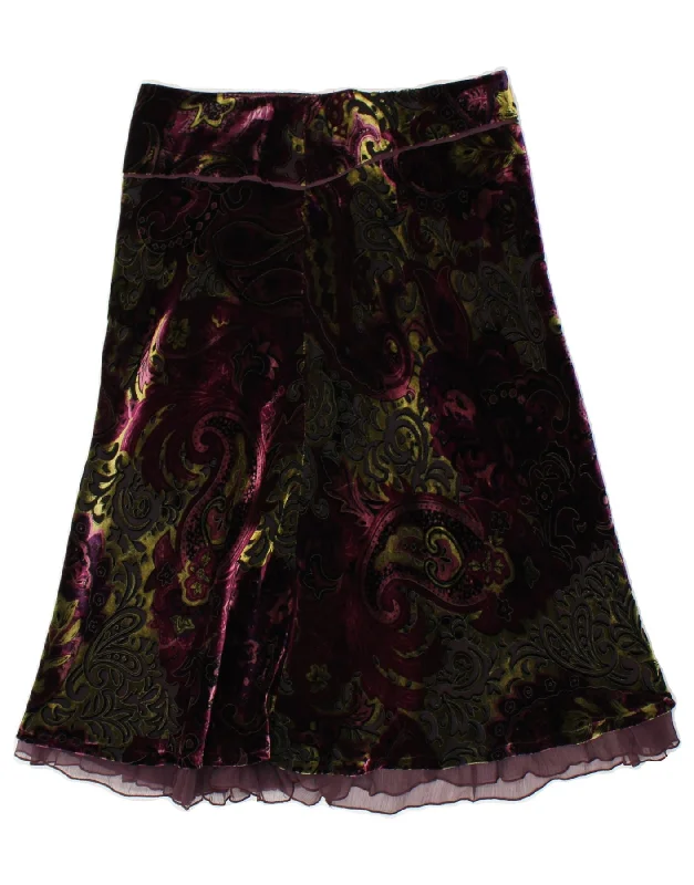 VINTAGE Womens Velour A-Line Skirt W30 Medium Purple Floral cashmere skirt soft