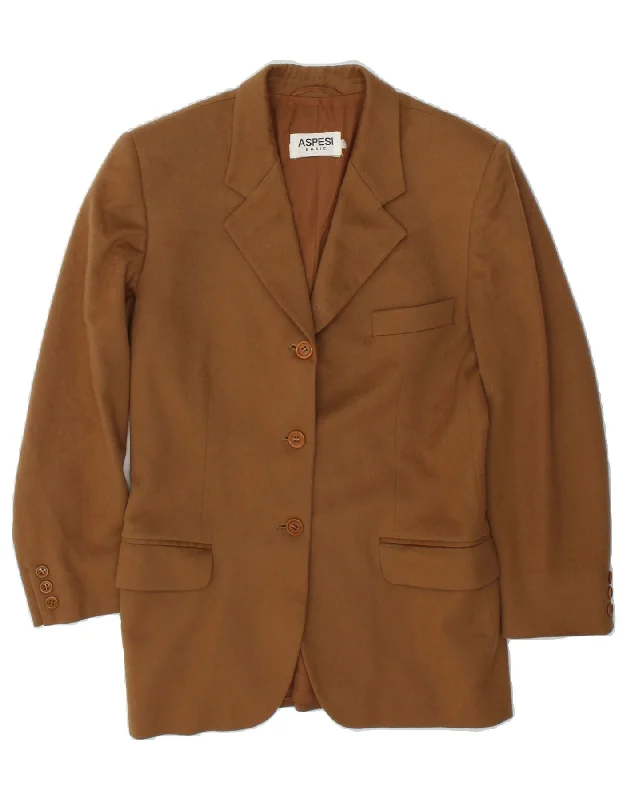 ASPESI Womens 3 Button Blazer Jacket UK 14 Medium Brown Knit Fabric Woven Fabric Fleece Fabric ASPESI Womens 3 Button Blazer Jacket UK 14 Medium Brown Knit Fabric Woven Fabric Fleece Fabric