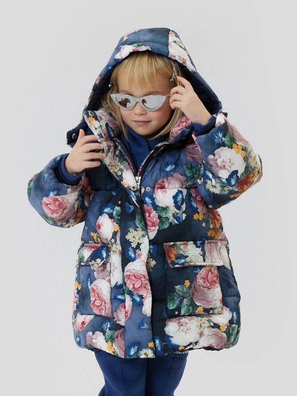 Monnalisa Girls Baroque Roses Puffer Jacket in Blue Denim Jacket Leather Jacket Suede Jacket Monnalisa Girls Baroque Roses Puffer Jacket in Blue Denim Jacket Leather Jacket Suede Jacket