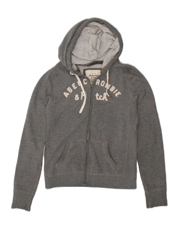 ABERCROMBIE & FITCH Womens Graphic Zip Hoodie Sweater UK 14 Large Grey Thin Thick Dense ABERCROMBIE & FITCH Womens Graphic Zip Hoodie Sweater UK 14 Large Grey Thin Thick Dense