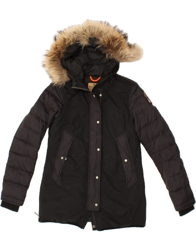 PARAJUMPERS Womens Hooded Padded Jacket UK 10 Small Black Polyamide Cardigan Sweater Pullover PARAJUMPERS Womens Hooded Padded Jacket UK 10 Small Black Polyamide Cardigan Sweater Pullover