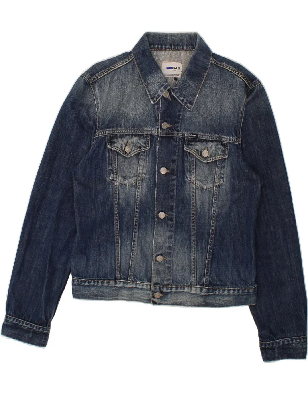 GAS Womens Denim Jacket UK 16 Large Navy Blue Cotton Zippered Front Buttoned Front Snap Front GAS Womens Denim Jacket UK 16 Large Navy Blue Cotton Zippered Front Buttoned Front Snap Front