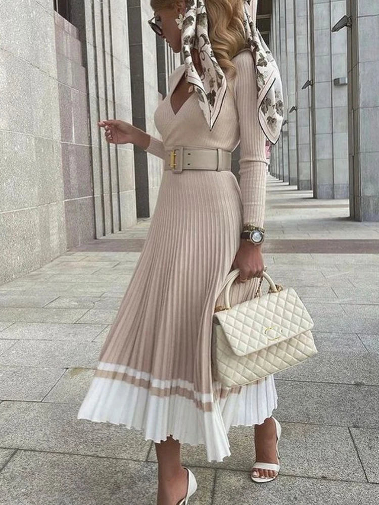 Wjczt Women Ribbed V-neck Fold Knitted Max Dress Ladies Skinny Sexy A-line Dresses Two Color Patchwork Elegant Chic Vestidos Tunics Leisure comfortable Wjczt Women Ribbed V-neck Fold Knitted Max Dress Ladies Skinny Sexy A-line Dresses Two Color Patchwork Elegant Chic Vestidos Tunics Leisure comfortable