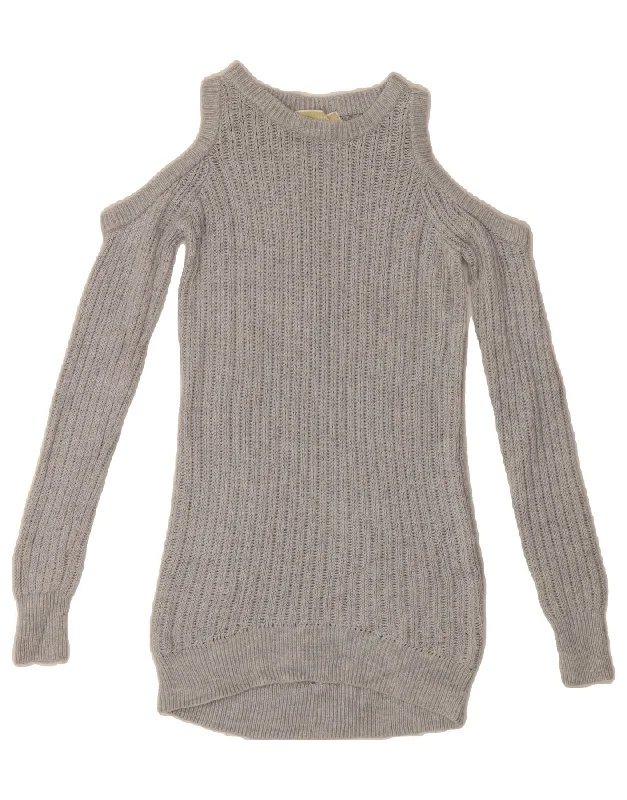 MICHAEL KORS Womens Longline Boat Neck Jumper Sweater UK 10 Small Grey Sequined Glittery Shiny MICHAEL KORS Womens Longline Boat Neck Jumper Sweater UK 10 Small Grey Sequined Glittery Shiny