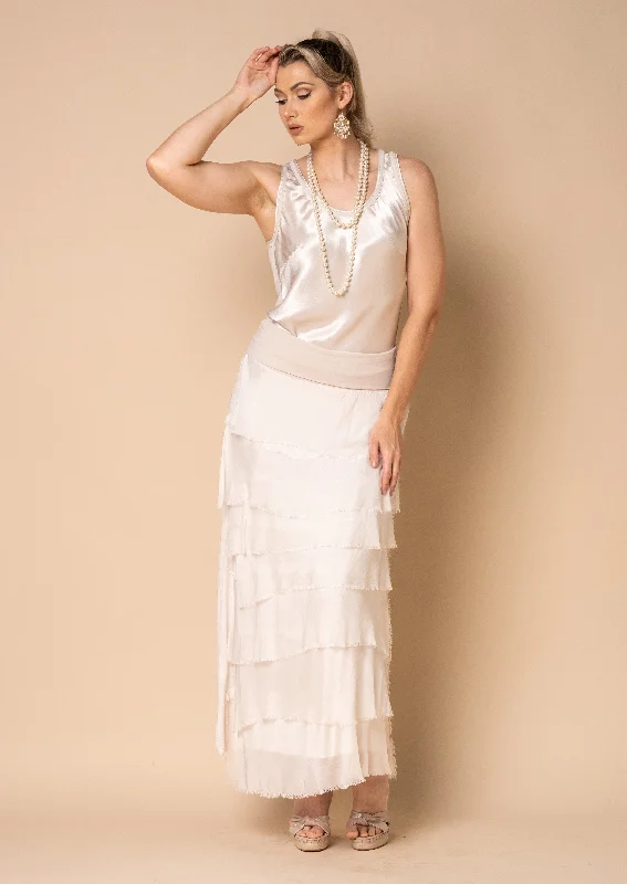 Fifi Silk Skirt in Latte belted skirt waist