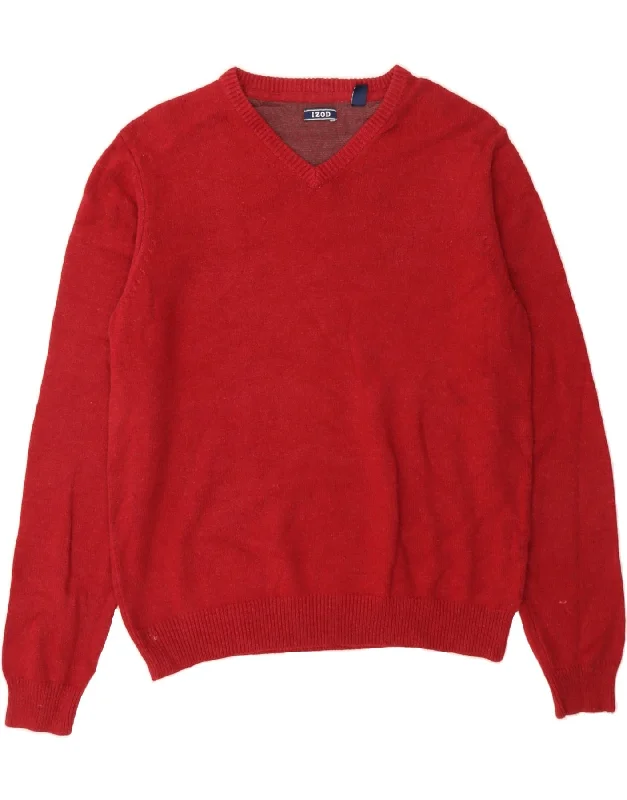 IZOD Womens V-Neck Jumper Sweater UK 16 Large Red Cotton Graphic Sweater Embroidered Appliqued IZOD Womens V-Neck Jumper Sweater UK 16 Large Red Cotton Graphic Sweater Embroidered Appliqued