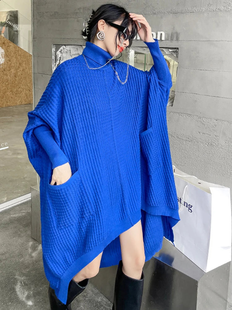 Wjczt Women Blue Irregular Back Long Big Size Knitting Dress New Turtleneck Long Sleeve Fashion Tide Spring Autumn 2024 1DF9757 Tunics Sophisticated sleek Wjczt Women Blue Irregular Back Long Big Size Knitting Dress New Turtleneck Long Sleeve Fashion Tide Spring Autumn 2024 1DF9757 Tunics Sophisticated sleek