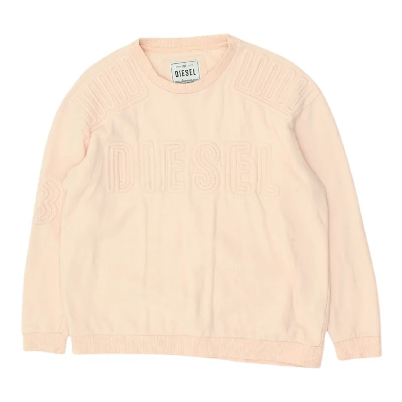 Diesel Womens Pink Logo Sweatshirt | Vintage Casual Designer Jumper Sweater VTG Satin Blend Silk Blend Wool Blend Diesel Womens Pink Logo Sweatshirt | Vintage Casual Designer Jumper Sweater VTG Satin Blend Silk Blend Wool Blend