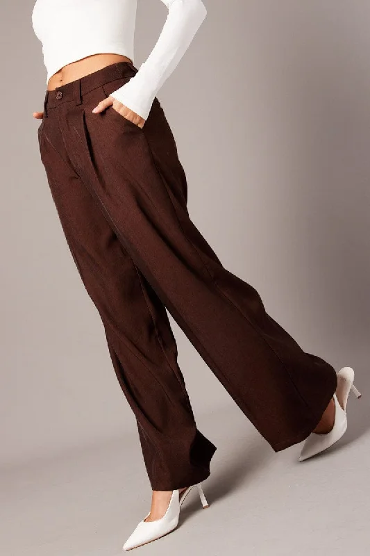 Brown Wide Leg Pants High Rise Wide-Legged Palazzos