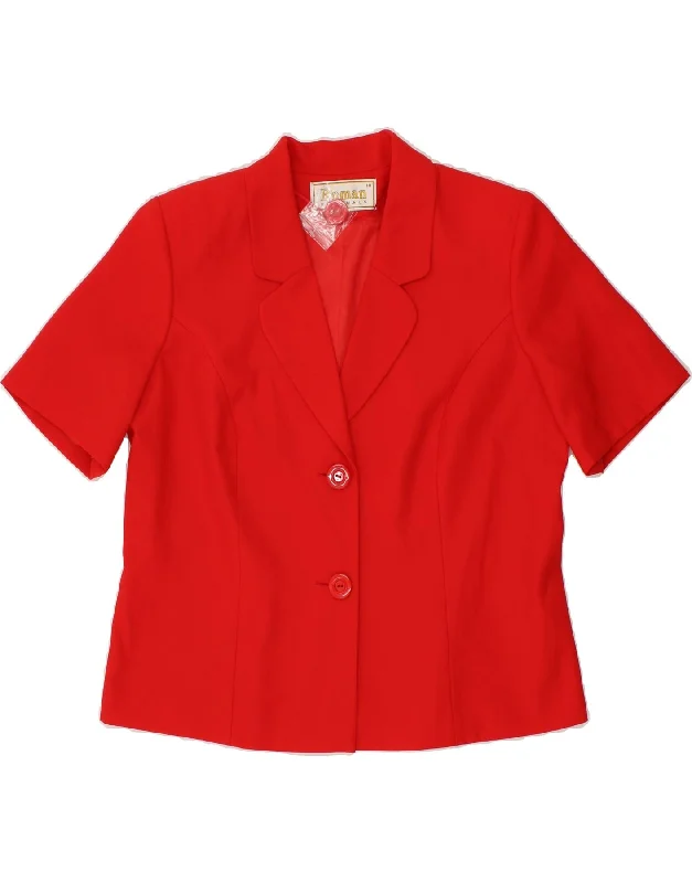 ROMAN Womens 2 Button Short Sleeve Blazer Jacket UK 18 XL Red Polyester Cotton Fabric Linen Fabric Terry Fabric ROMAN Womens 2 Button Short Sleeve Blazer Jacket UK 18 XL Red Polyester Cotton Fabric Linen Fabric Terry Fabric
