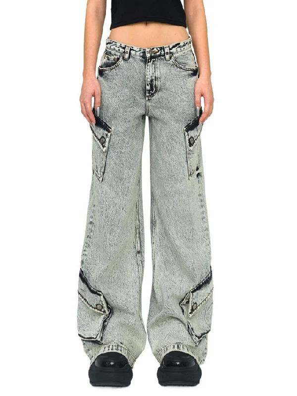 Wild Mustang Multi-pocket Denim Pants Soft Wool Pants