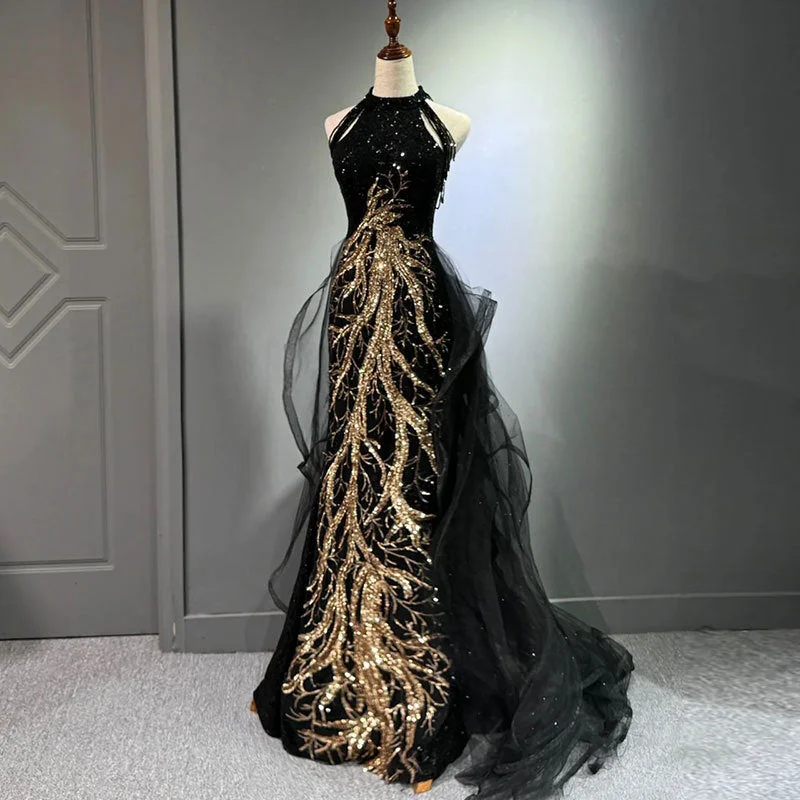 Wjczt witch dress to impress New Evening Dress Black High-Grade Slim-Fit Elegant Lady Host Halter Fishtail Dress Wedding Toast Dress Summer Tunics Distressed trendy Wjczt witch dress to impress New Evening Dress Black High-Grade Slim-Fit Elegant Lady Host Halter Fishtail Dress Wedding Toast Dress Summer Tunics Distressed trendy