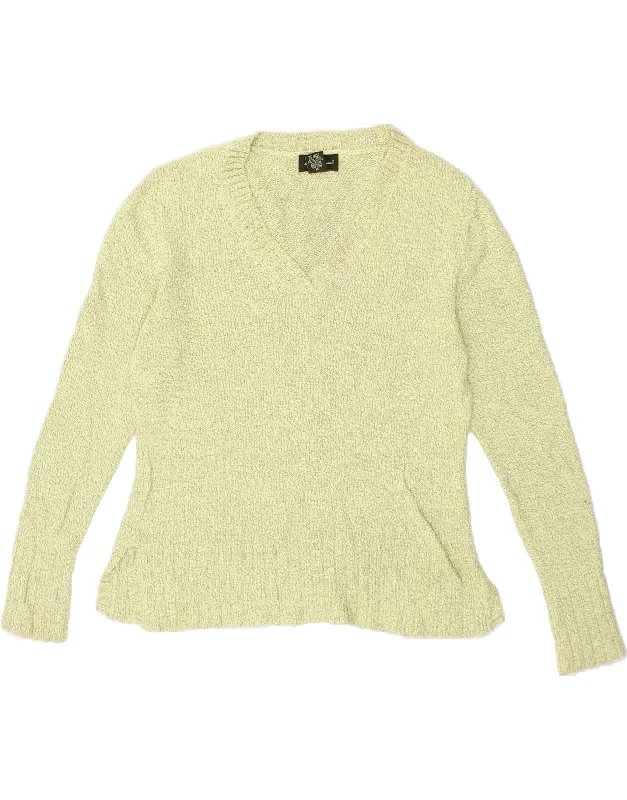 EDDIE BAUER Womens V-Neck Jumper Sweater UK 14 Medium Green Flecked Ribbed Striped Patterned EDDIE BAUER Womens V-Neck Jumper Sweater UK 14 Medium Green Flecked Ribbed Striped Patterned